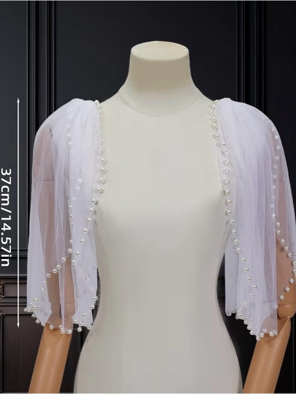 White Sheer Pearl-Trim Capelet Shrug